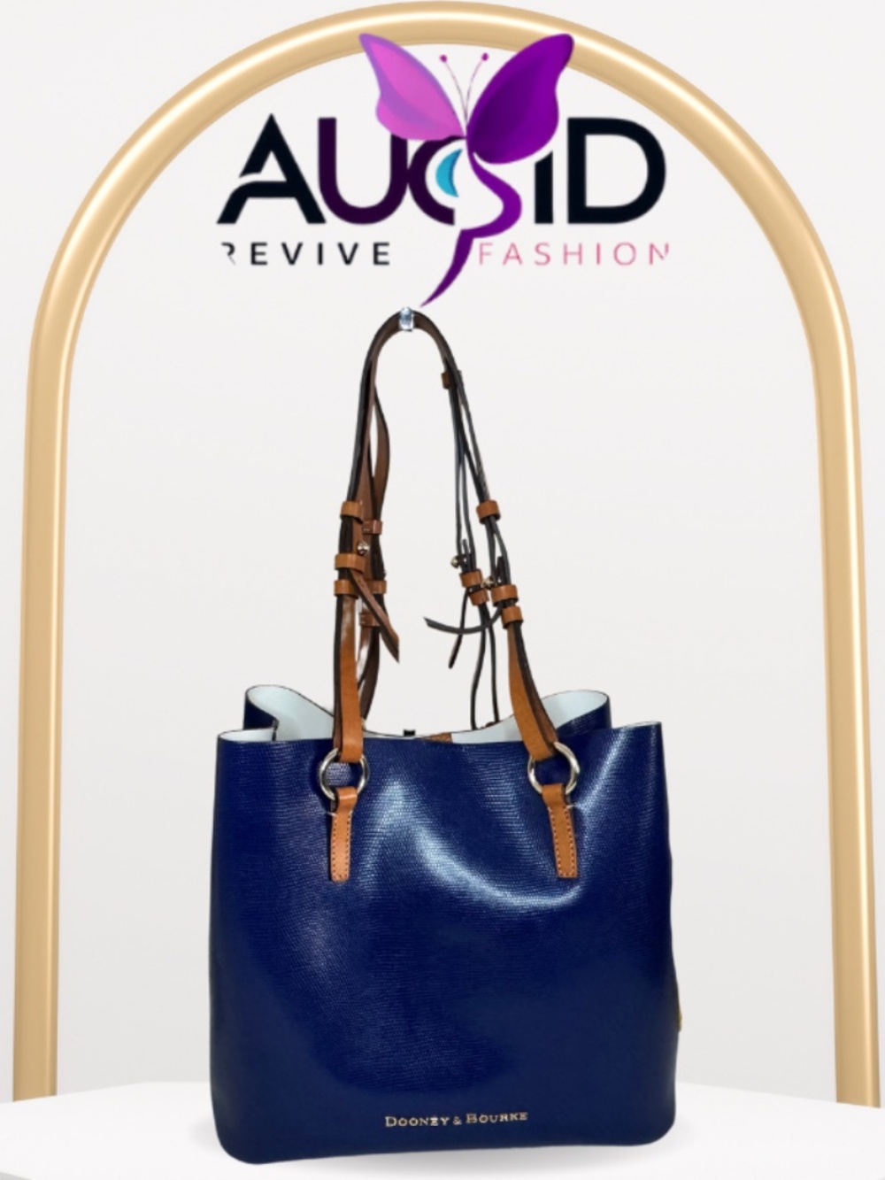 Dooney & Bourke Pebble Grain / Textured Leather Tote Bag in Taupe / Blue